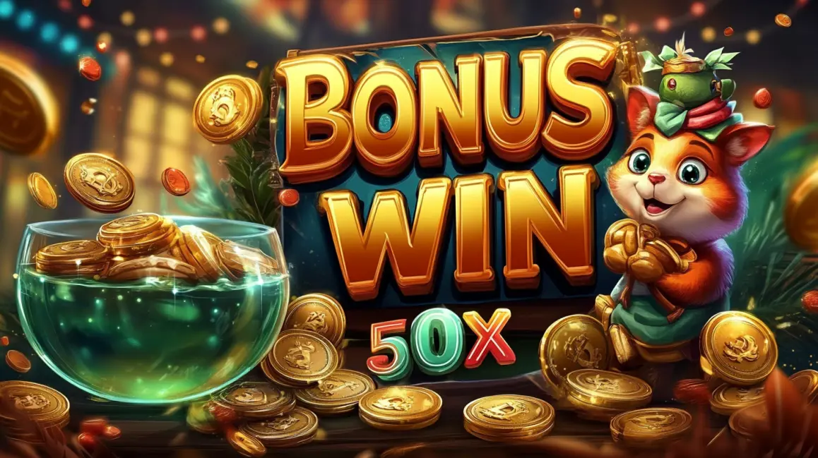 A 'BONUS WIN 50X' multiplier is shown on a tropical-themed slot game, featuring a cat character and cocktails, highlighting the massive win potential at 77ABC VIP.