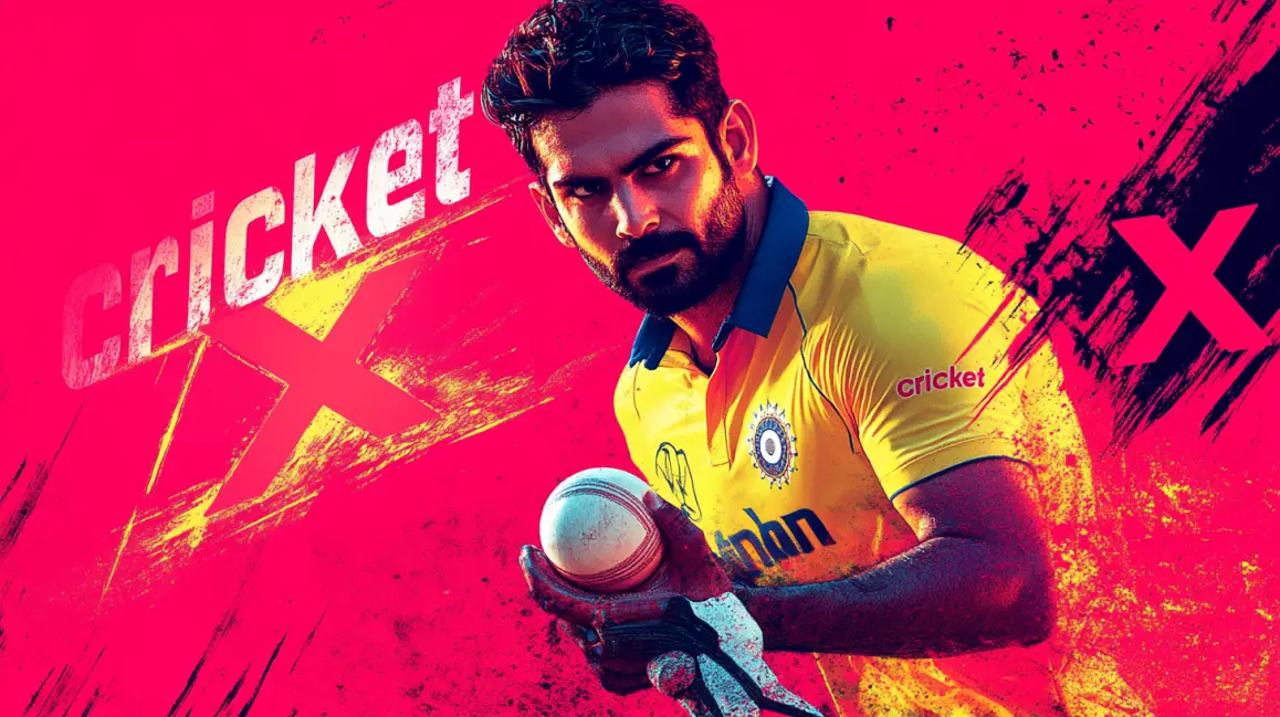 A cricket player in a yellow jersey is featured next to the 'cricket X' logo, highlighting the modern, fast, and exciting way to bet on cricket with the 77ABC VIP app.